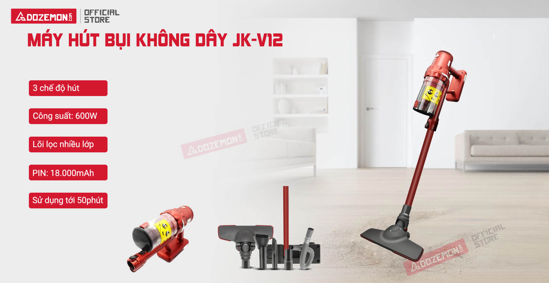 Máy Hút Bụi Cầm Tay Không Dây JK-V12 Đa Năng Cho Gia Đình Sử Dụng Pin Sạc, Hút Giường, Đệm, Xe Hơi - Bảo Hành 12 tháng 18 Máy Hút Bụi Cầm Tay Không Dây JK-V12 Đa Năng